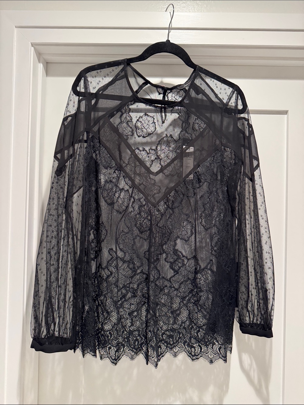 BCBGMaxazria Sheer Black Lace Blouse
